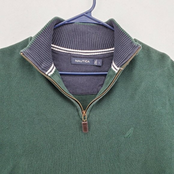 NAUTICA Sweater Men's Long Sleeve 1/4 Zip High Neck Sailboat Green Large - Picture 7 of 12